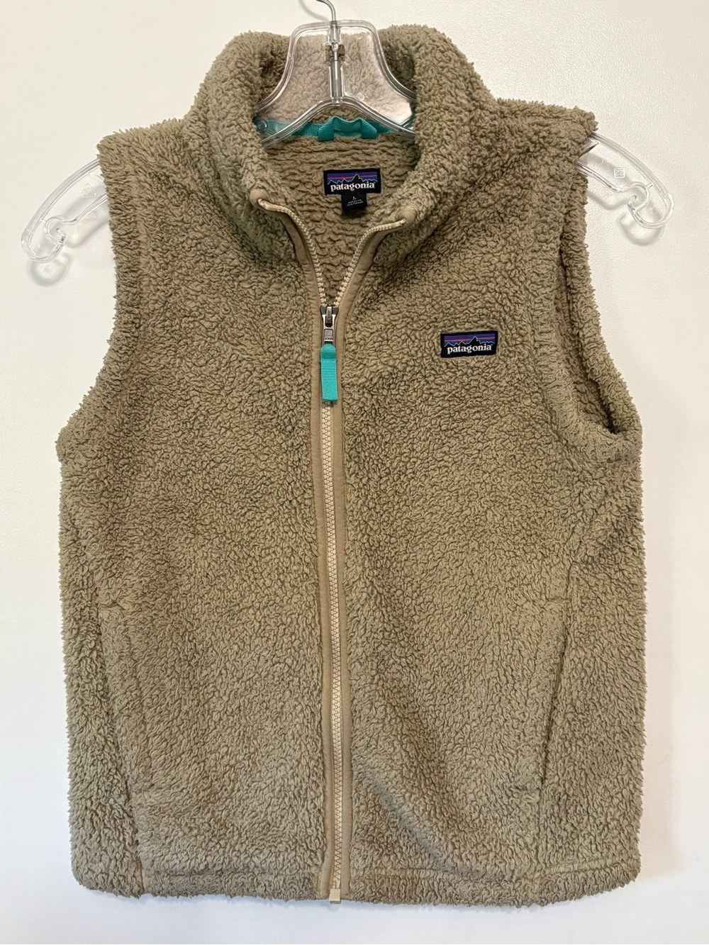 Patagonia Girls Los Gatos Fleece Vest L 12 Tan Sherpa Full Zip STY65490